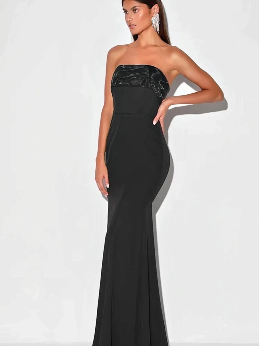 Lulus Black Satin Strapless Mermaid Maxi Dress